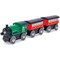 Hape: Steam-Era Passenger Train - Green & Red - 3pc Wooden Locomotive Toy, Engine w/ 2 Passenger Carriages, Push & Pull, Magnetic Linking, Kids Age 3+
